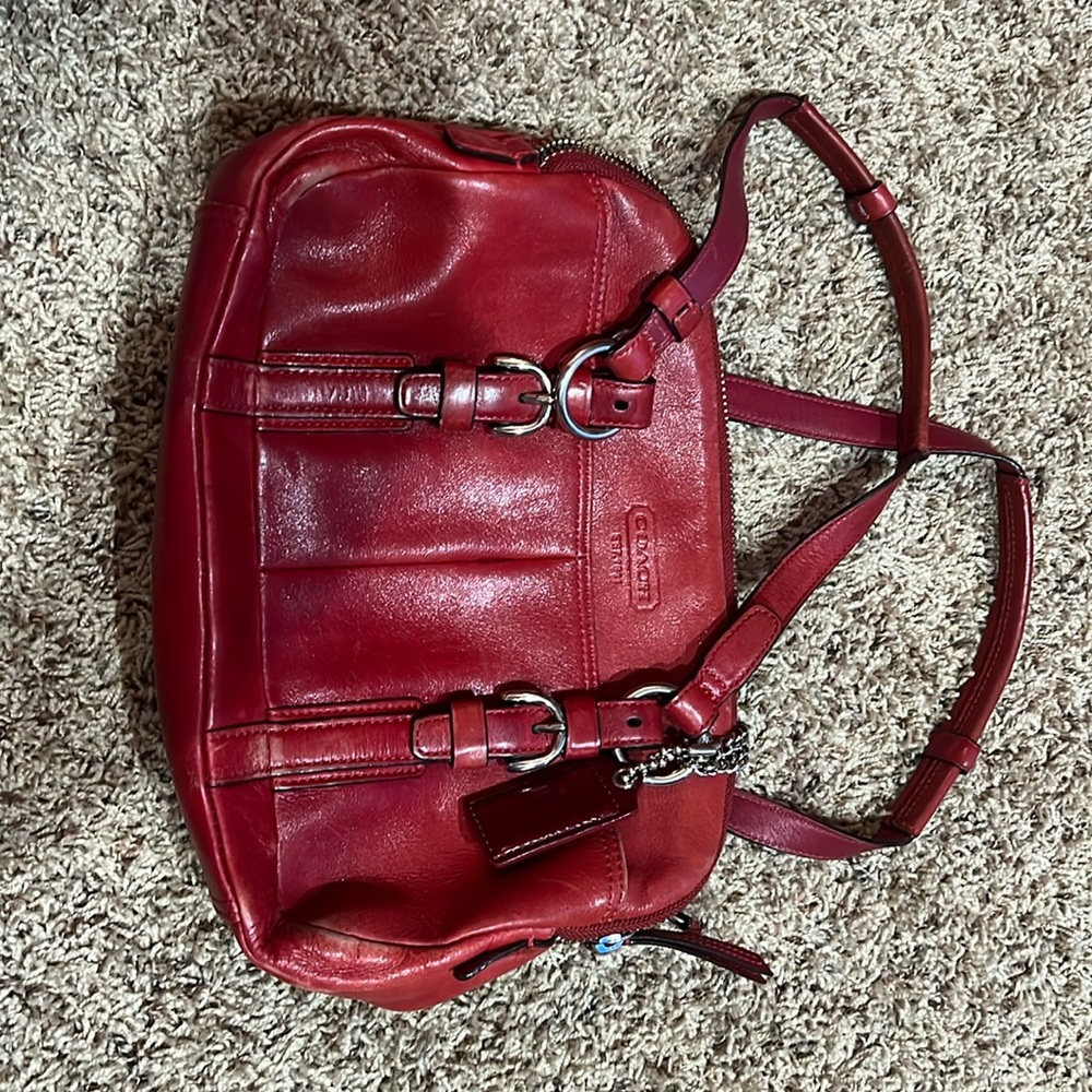 Red leather coach purse